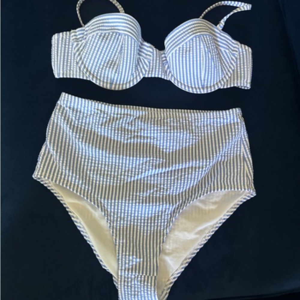 Striped Bikini Set Seersucker J Crew M 34B